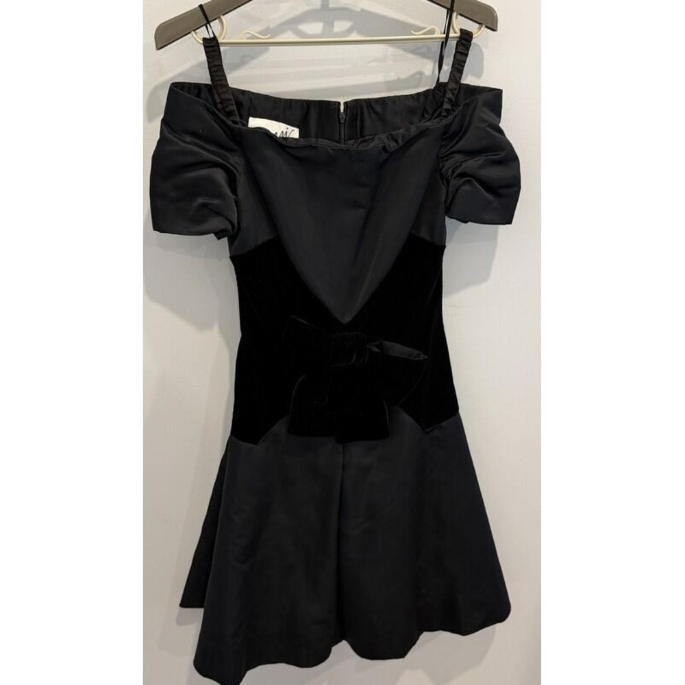 Vintage Scaasi Boutique Black Short Dress Off Shoulder Velvet Bow Vintage Size 6